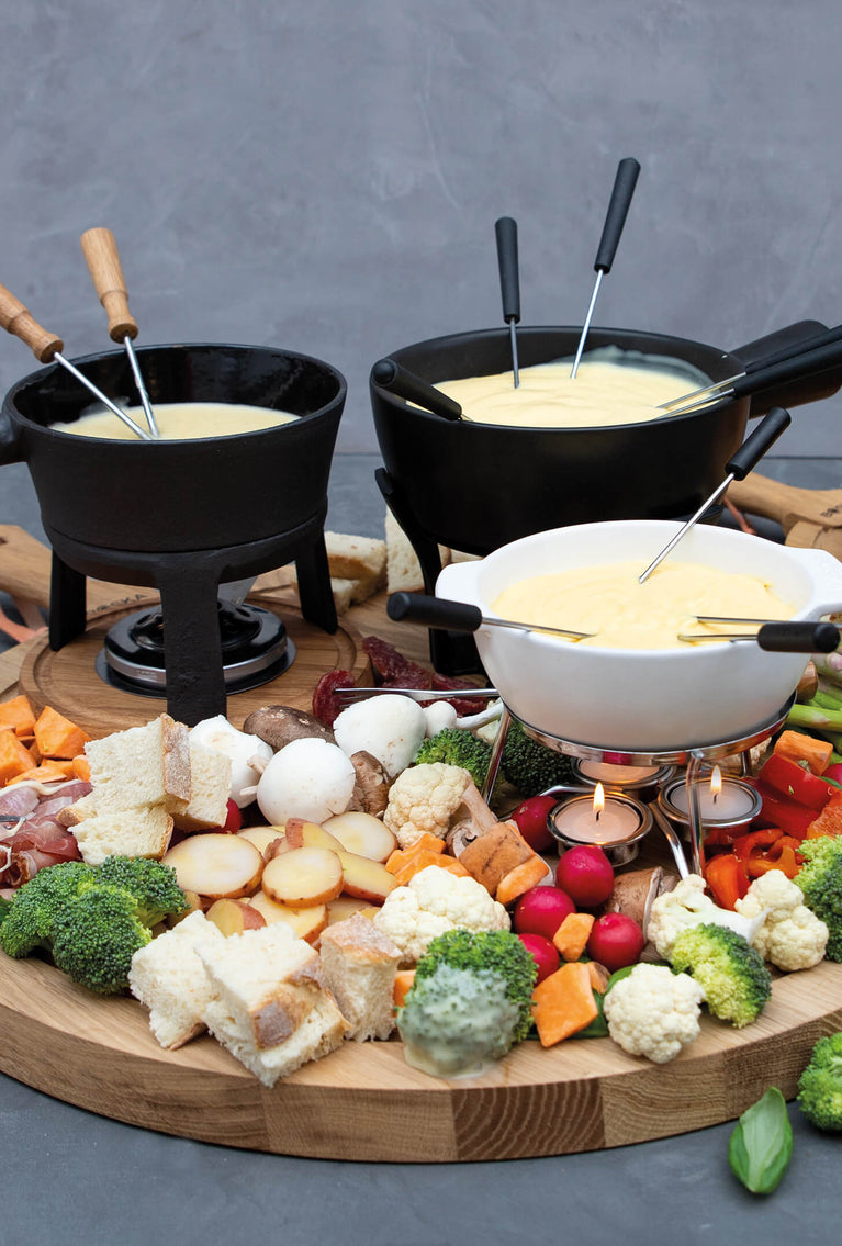 Holsten Fondue, Caquelon, Ensemble à fondue : caquelon, réchaud, brûleur  et 6 fourchettes, 2-6 personnes, pour fondue au fromage, au bouillon ou  au chocolat, capacité : 1,5 L