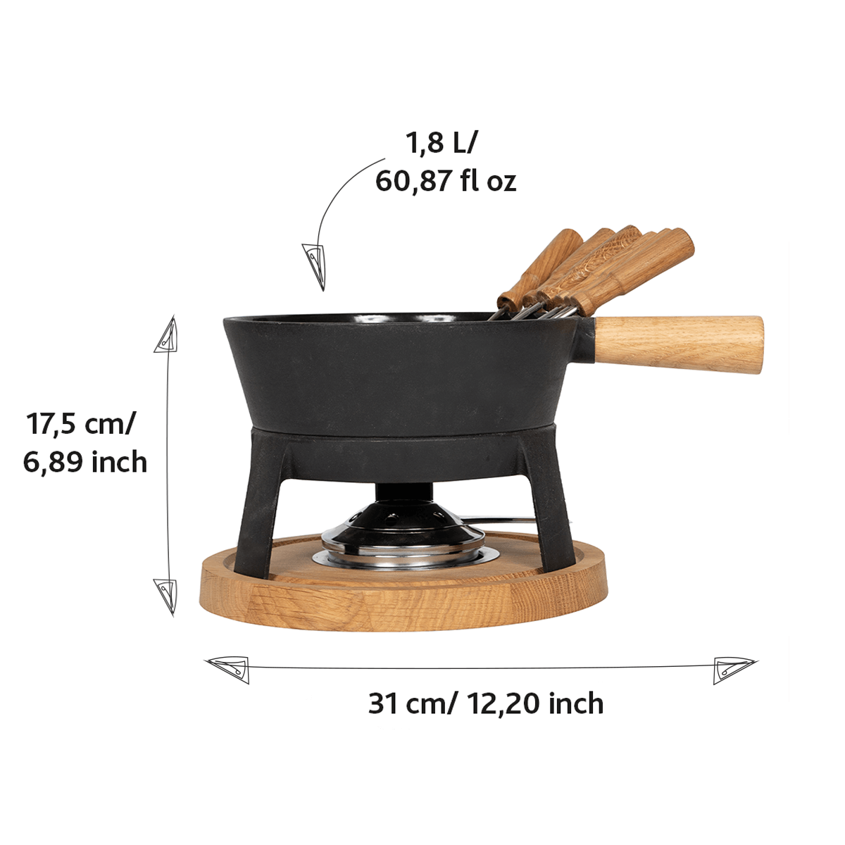 BBQ-Toro Poêle à raclette en Fonte (6 pièces) 12,5 x 18 cm